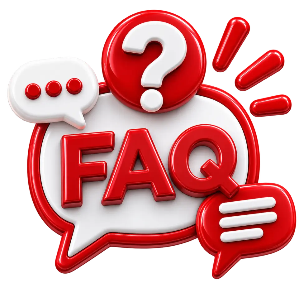 Bulles de discussion et point d’interrogation autour du mot FAQ, en volume