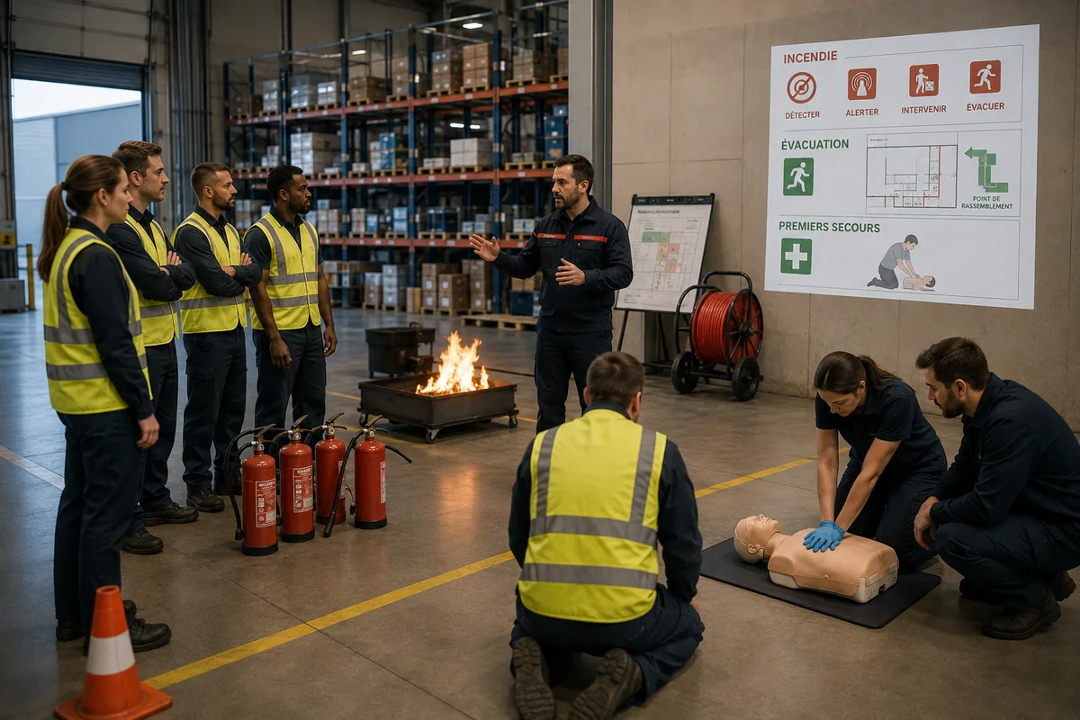 Séance de formation à la sécurité incendie en entreprise